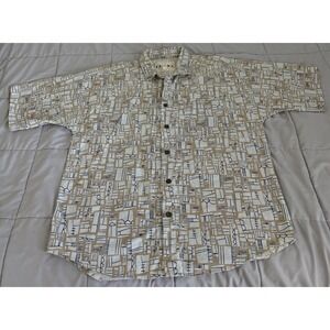 Vintage Frank Mens Large Abstract Geometric Print Button Down Shirt Made in USA